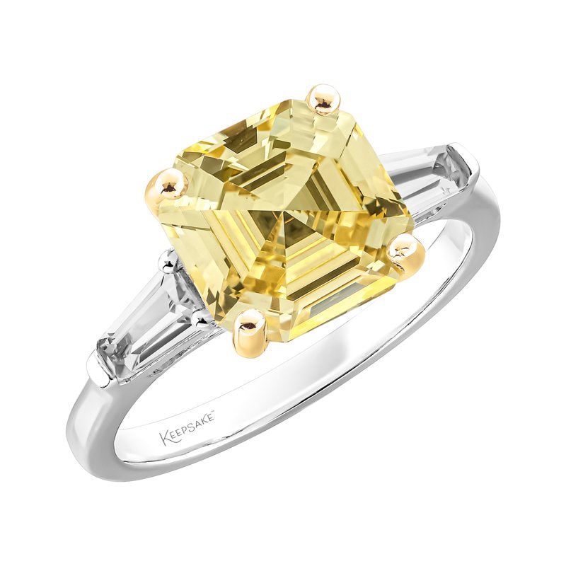 Sterling Silver Engagement Ring with Yellow Simulated Diamond & White Sapphire - Adjustable Sizes