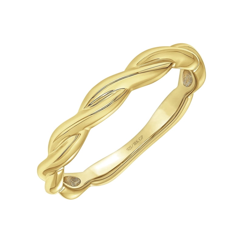 Stackable Anniversary Ring in 18k Yellow Gold Over Sterling Silver - Contemporary Twist Design