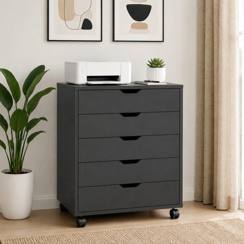 Mobile Under-Desk File Cabinet with Lockable Casters - Black or White