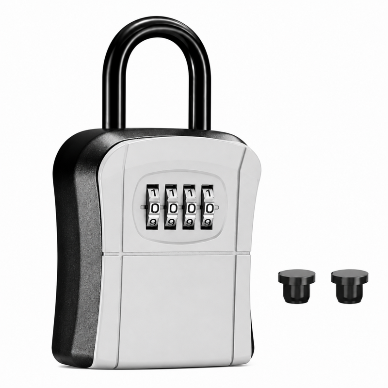 Portable Key Safe Lock Box with Resettable 4-Digit Code - Wall Mount or Hanging Storage for House Keys