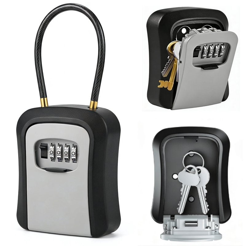 Portable Wall-Mounted Key Lock Box with Code, Secure Home & Office Storage