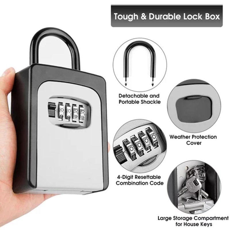 Waterproof 4-Digit Combination Key Lock Box with Removable Shackle, Portable Security Safe for Keys and Cards