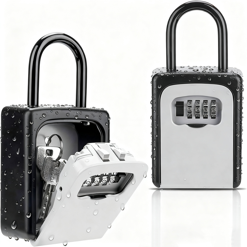 Waterproof Portable 4-Digit Combination Key Lock Box for Outdoor Security
