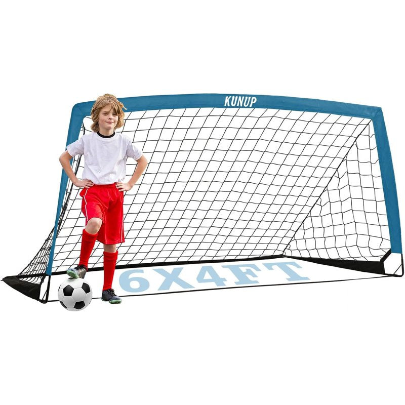 Kid Soccer Goal 6x4FT Portable Blue with Carrying Bag | Backyard Practice net