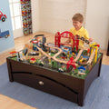 Wooden Train Set & Table with 100 Pieces Storage Drawer Kids Play