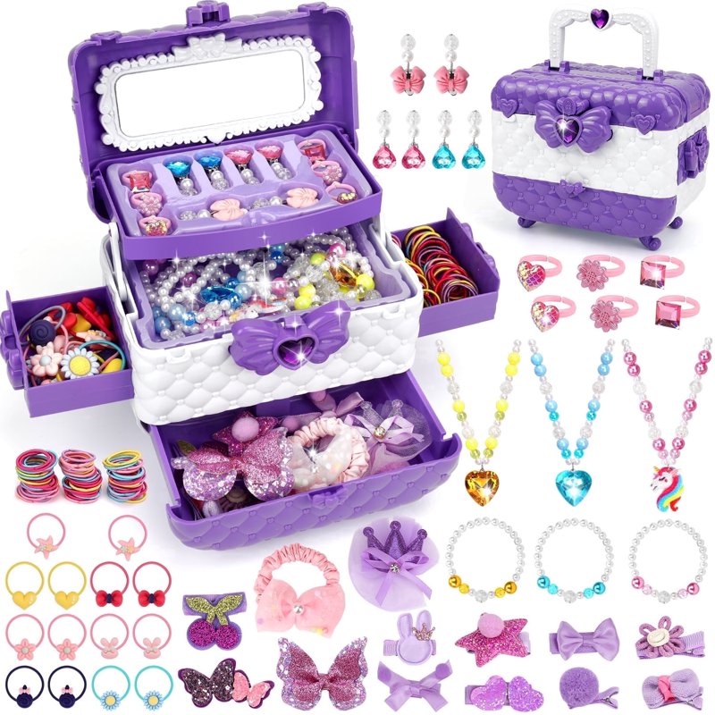 Kids Jewelry Set with Storage Box - Toddler Girl Play Jewelry & Dress Up Accessories