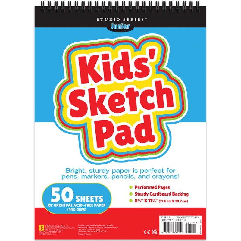 Kids' Sketch Pad with Perforated Pages - 8.5 x 11.5 Inches, 50 Sheets