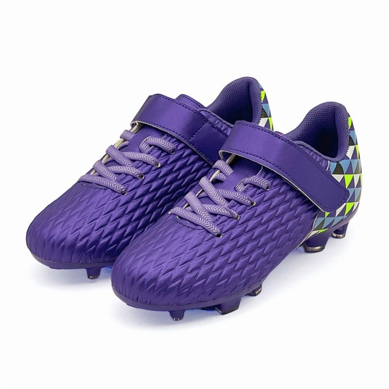 Kids Soccer Cleats - Purple Big Kid Training Football Shoes with Hook & Loop Strap