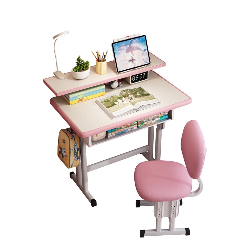 Kids Study Desk and Chair Set with LED Lamp, Book Stand & Storage Drawer
