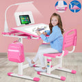 Kids Study Desk and Chair Set with Adjustable Height, Writing Board & LED Lamp