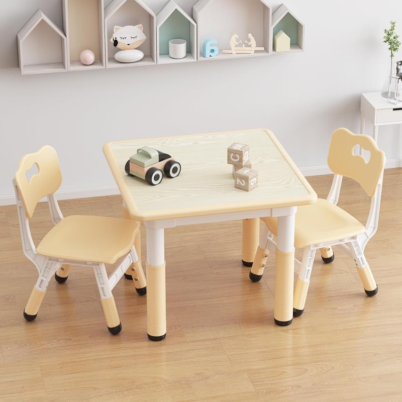 Kids Adjustable Activity Table & 2 Chair Set with Erasable Graffiti Desktop