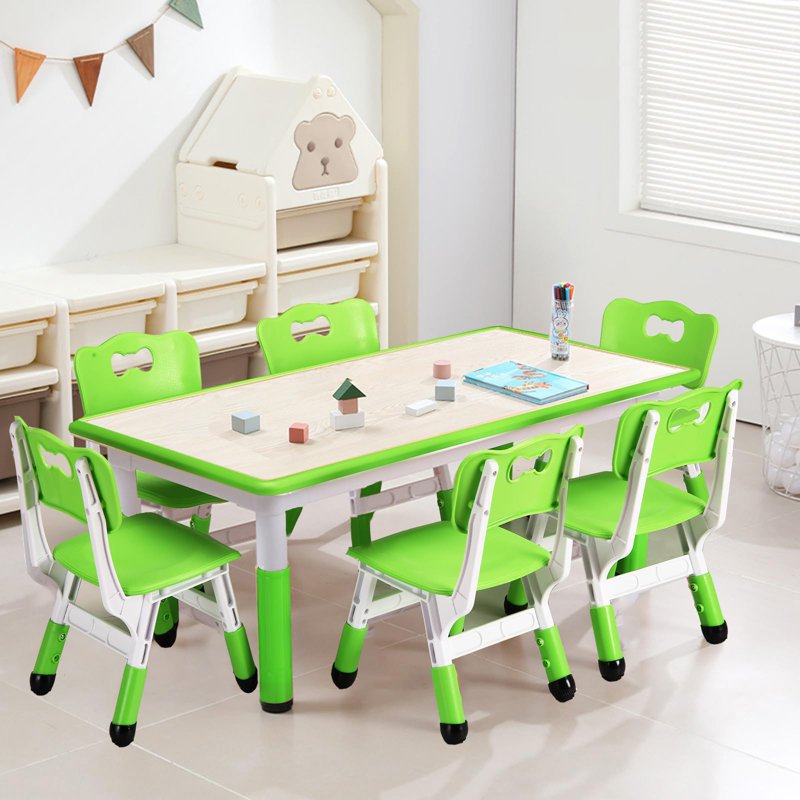Kids Multi-Activity Table and Chairs Set - Height Adjustable, Non-Slip, 6 Seats