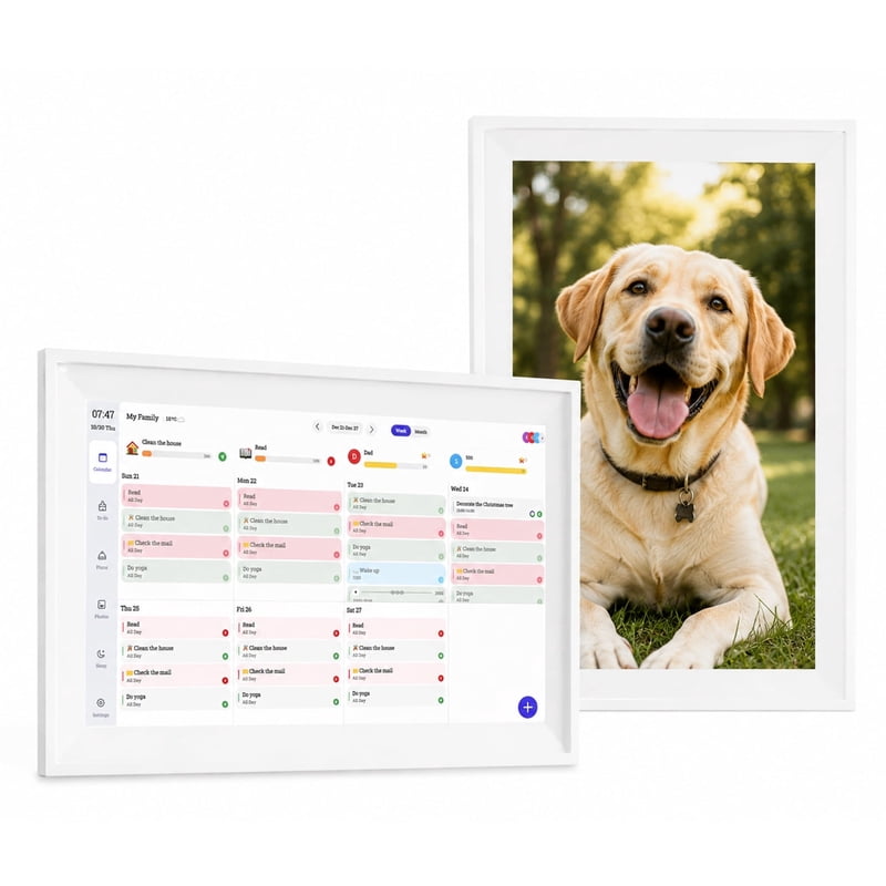 Digital Family Calendar with Touchscreen - Wall & Desk Mount, Chore & Meal Planner