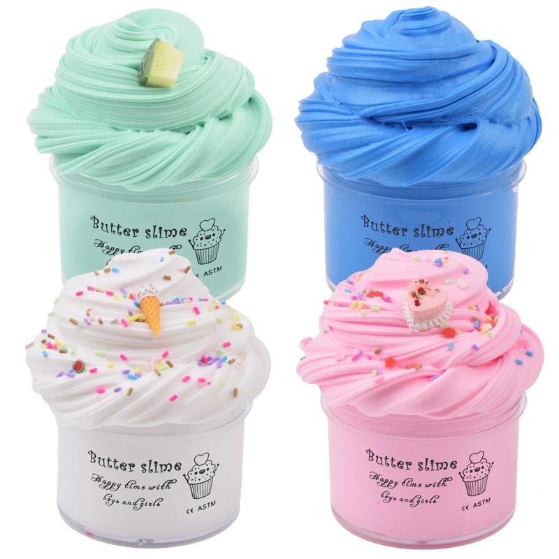Kids Slime Kit with 4 Soft Non-Sticky Butter & Cloud Slimes - Party Favors & Gift Set