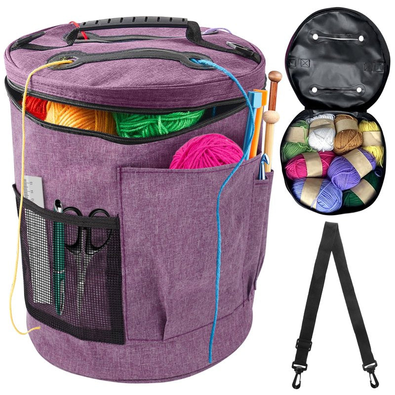 Large Capacity Yarn Storage Bag with Pockets - Portable Crochet Organizer
