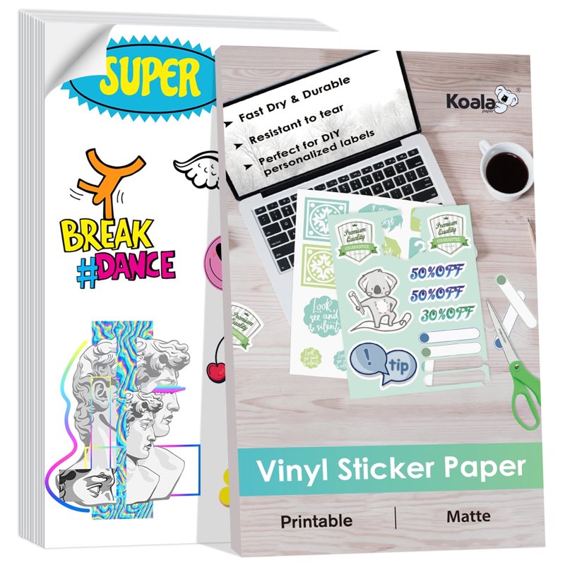 Printable Vinyl Sticker Paper for Inkjet 100 Sheets Waterproof Matte White 8.5x11