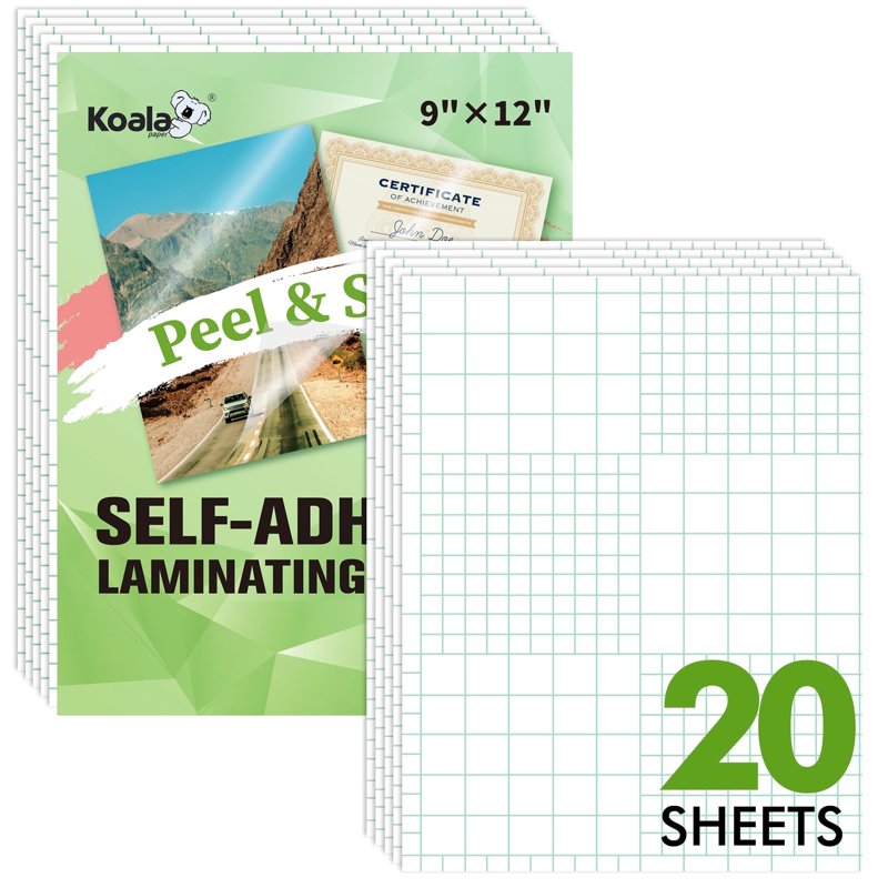 Self-Adhesive Laminating Sheets 9x12 Inch Clear Waterproof Protectors - 20 Sheets