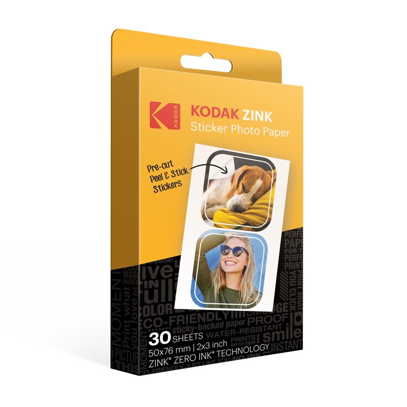 Premium Zink Acid-Free Glossy Photo Paper with Pre-Cut Stickers, 2x3 Inches, 30 Sheets