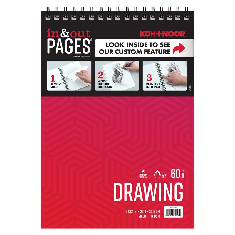 Drawing Paper Pad 9x12 Inches - 70lb Bright White Art Paper, 60 Sheets, Wire-Bound