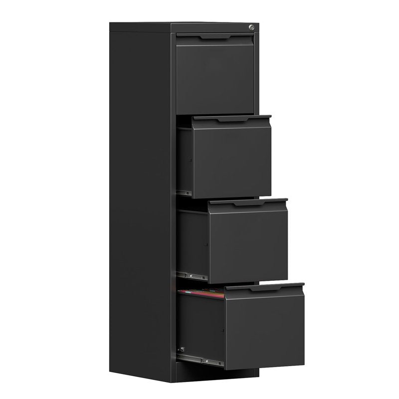 Metal File Cabinet with Lock, 4 Drawers for Home Office, Black, Fits Letter A4 Legal Files