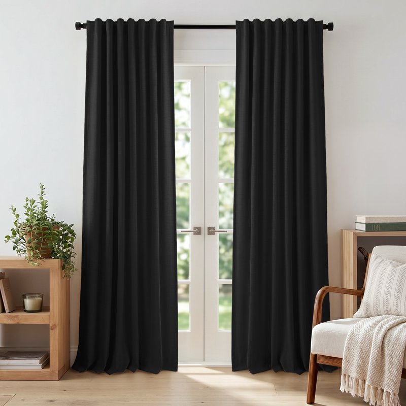 Blackout Faux Linen Curtain Set 52x120 Inches Thermal Insulated Privacy Panels