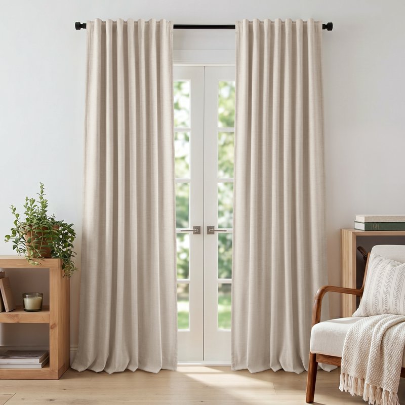Blackout Faux Linen Curtains Set - Thermal Insulated Privacy Window Panels