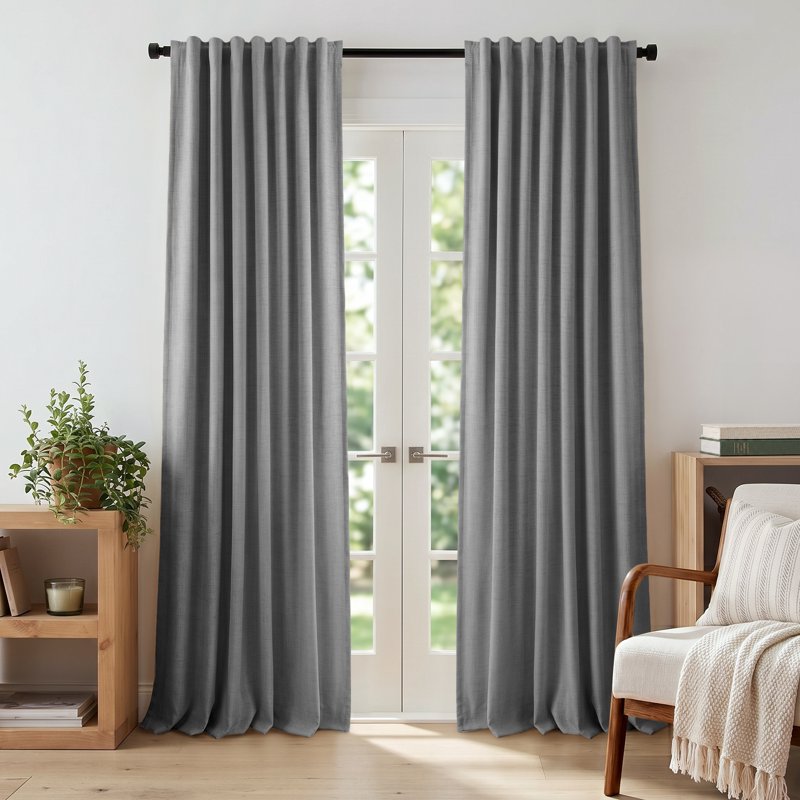 Blackout Faux Linen Curtains 52x72 Inches - Thermal Insulated Privacy Panel Set