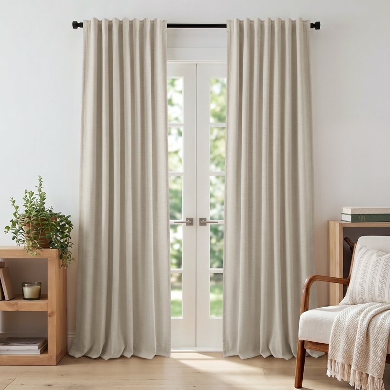 Blackout Faux Linen Curtains 52x108 Inches Set Thermal & Noise Insulated Privacy Drapes