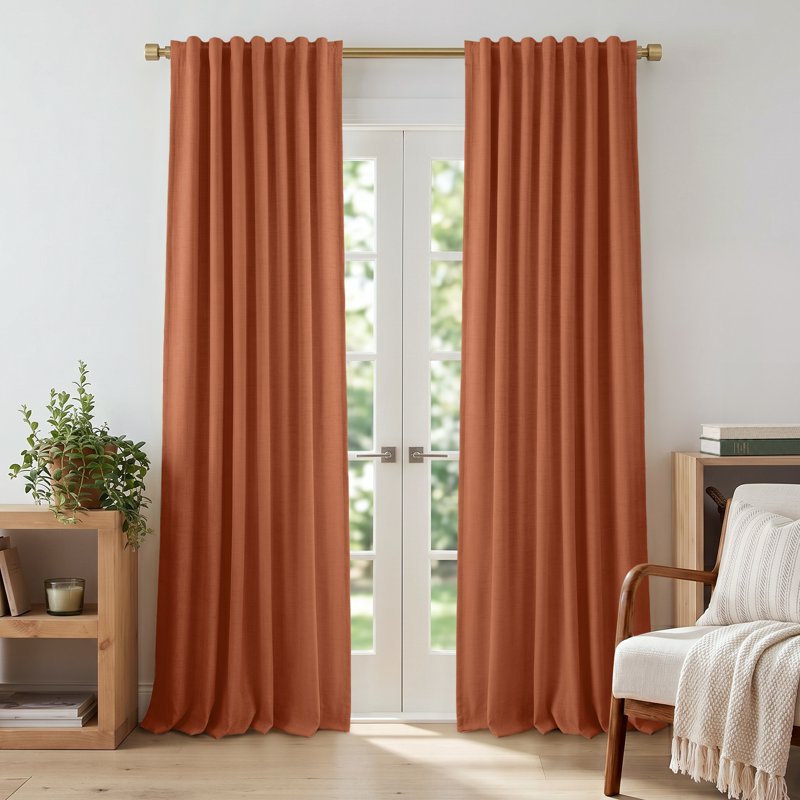 Blackout Faux Linen Curtains Set - Thermal Insulated Privacy Window Panels
