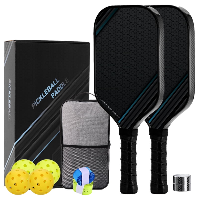 Kovryx Pickleball Paddles Set of 2 - Honeycomb Textured Fiberglass, 16mm Core, Non-Slip Grip, Black-1