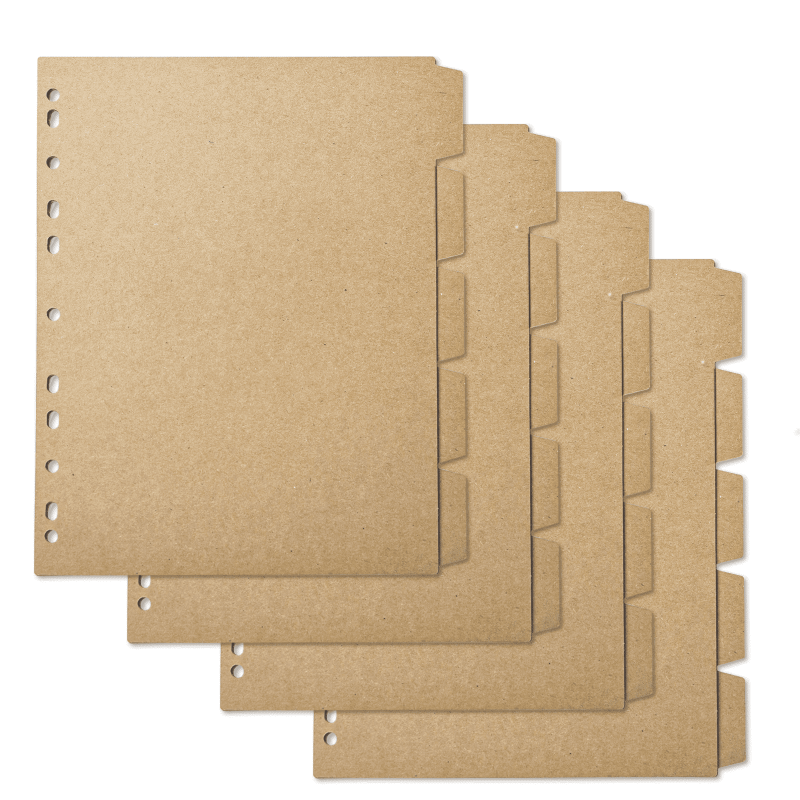 8.5 x 11 Inch Kraft Binder Dividers with 5 Writable Tabs for 2/3/4 Ring Binders
