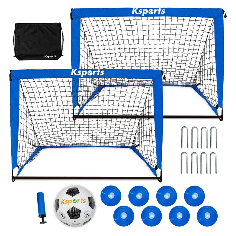 Ksports 4 ft Soccer Goal Bundle - Blue, Includes Nylon-Wound Ball & Pump