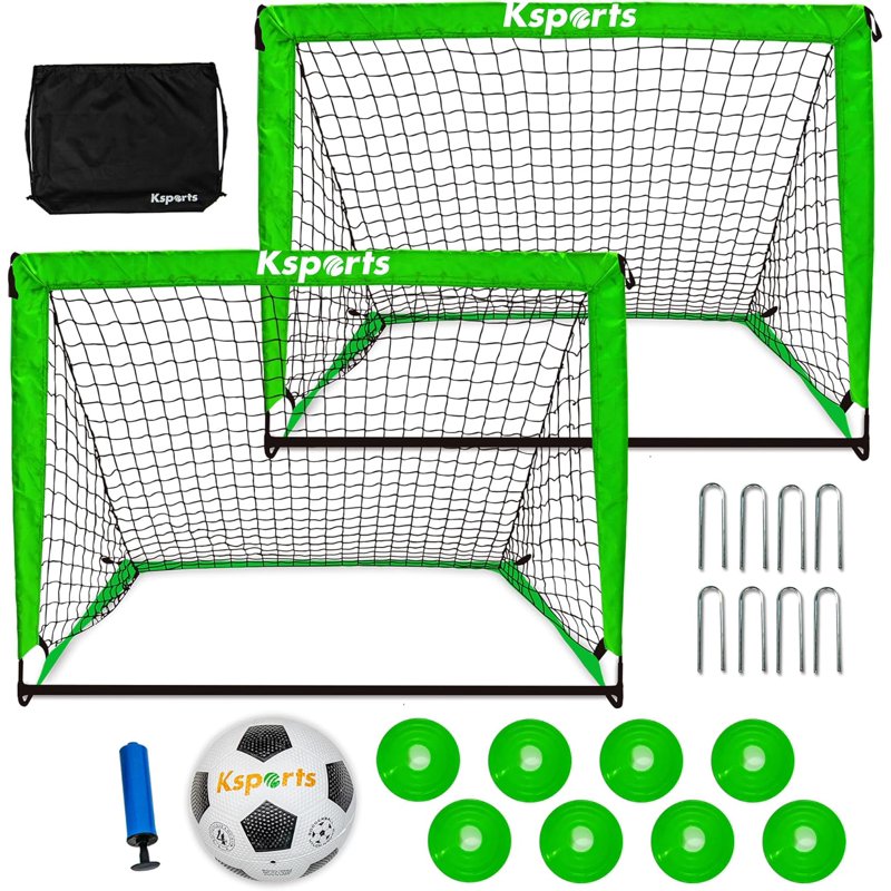Ksports 4ft Green Soccer Goals Bundle with Size 4 Ball, Pump, Cones & Bag - Variation: 4ft Green
