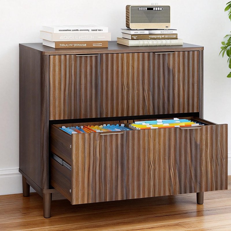 Wood 2-Drawer File Cabinet - Modern Office Filing Organizer for Letter Legal A4 Files