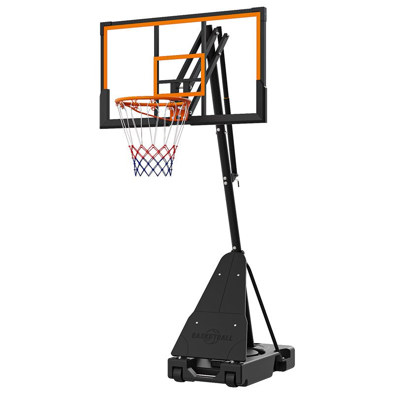Portable Basketball Hoop with Rebound Plate, Adjustable Height 5.25-10FT, 44-Inch Backboard, Outdoor