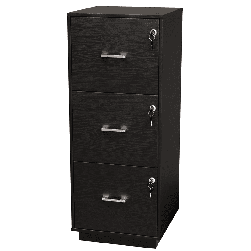 Wood 3-Drawer Lockable File Cabinet for Home Office - Black