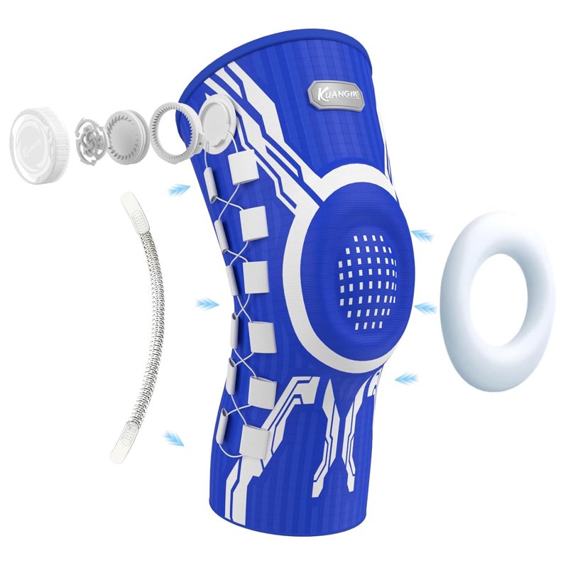 Adjustable Knee Brace with Side Stabilizers & Patella Gel Support for Sports - Blue White XL
