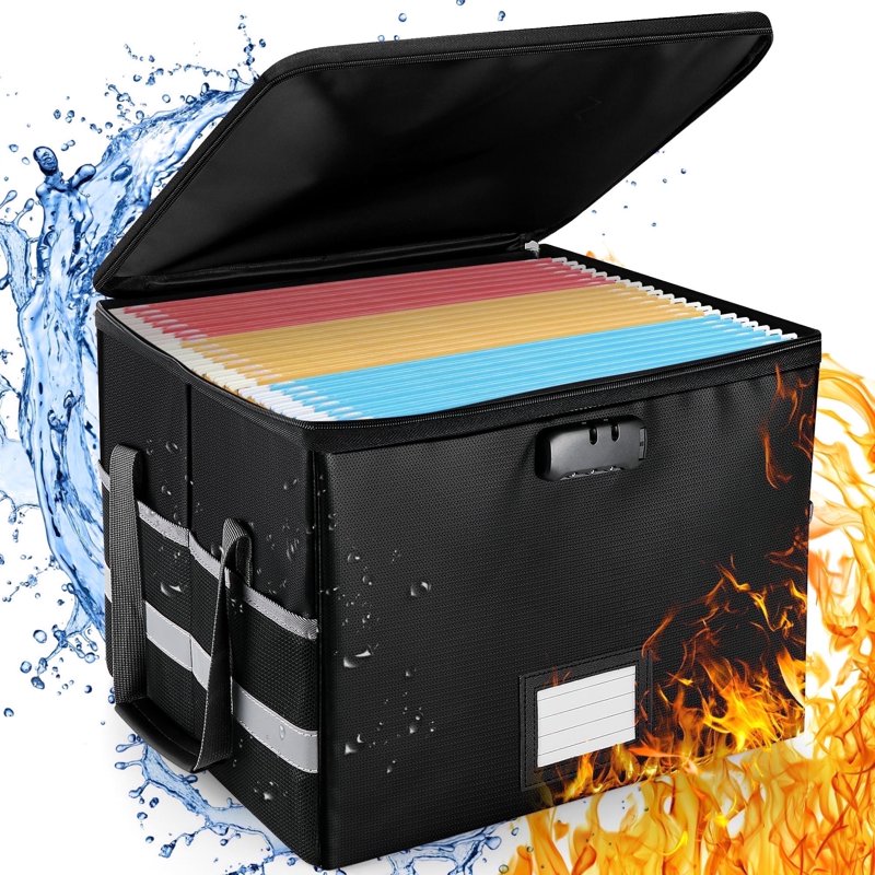 Fireproof File Box with Lock - Document Organizer for Home Office - Black