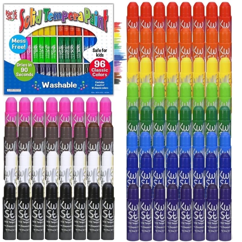 Kids Tempera Paint Sticks Set - Washable, Fast-Drying, 96 Colors