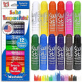 Kids Tempera Paint Sticks Set of 12 - Primary Colors, Quick-Dry & Washable