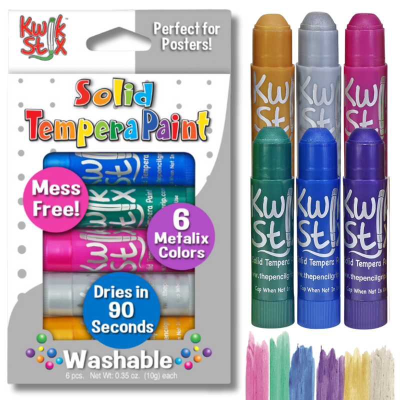 Metallic Kids Paint Sticks - Washable, Quick-Drying Art Supplies, 6 Colors