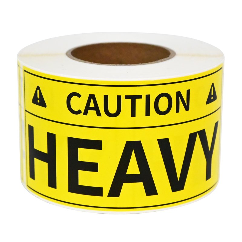 Heavy Shipping Caution Stickers 2x4 Inch Yellow Warning Labels for Pallets and Boxes - 300 Labels/Roll