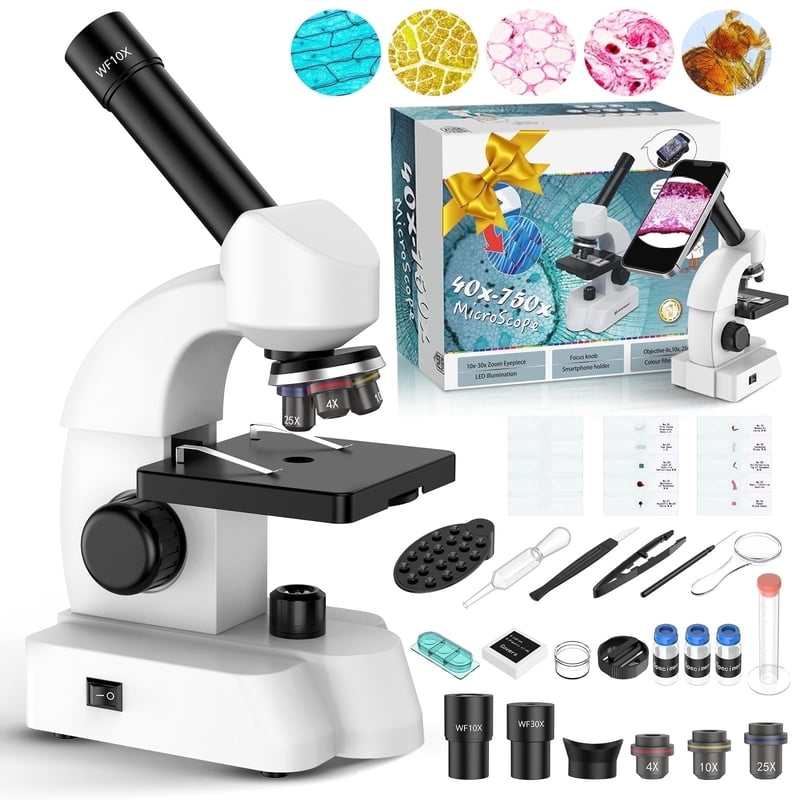 Kids Educational Microscope Set with Smartphone Adapter & Slides - Scientific Learning Toy