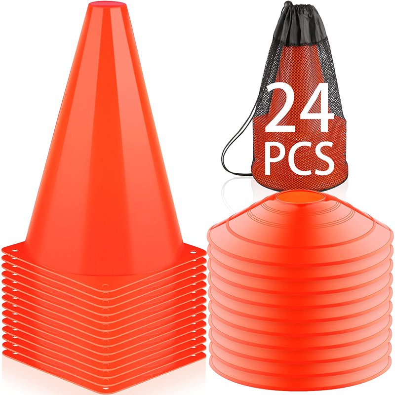 9-Inch Sports Training Cones - 24 Pack for Soccer Football Basketball Agility