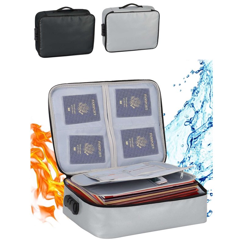 Fireproof Waterproof Document Bag with Lock - Portable Storage Organizer for Certificates, Passports, Cash, Jewelry
