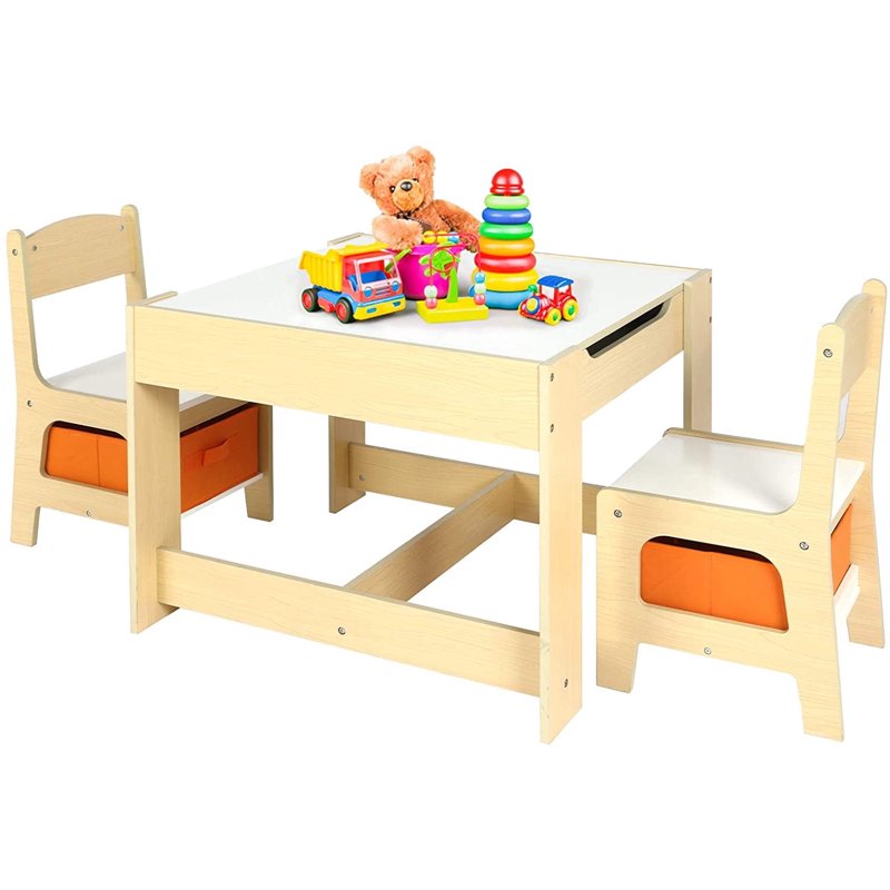 Kids Activity Table and 2 Chairs Set with Storage - Toddler Play & Study Furniture