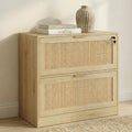 2-Drawer Locking File Cabinet with Rattan Front - Office Storage & Printer Stand