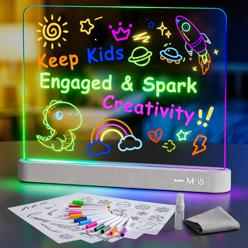 Rechargeable LED Drawing Board for Kids 16-Inch with Light Effects & Detachable Acrylic