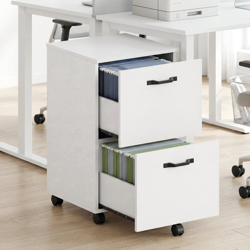 Mobile File Cabinet with 2 Drawers - Office Storage with Locking Casters, Supports A4 & Letter Files, White