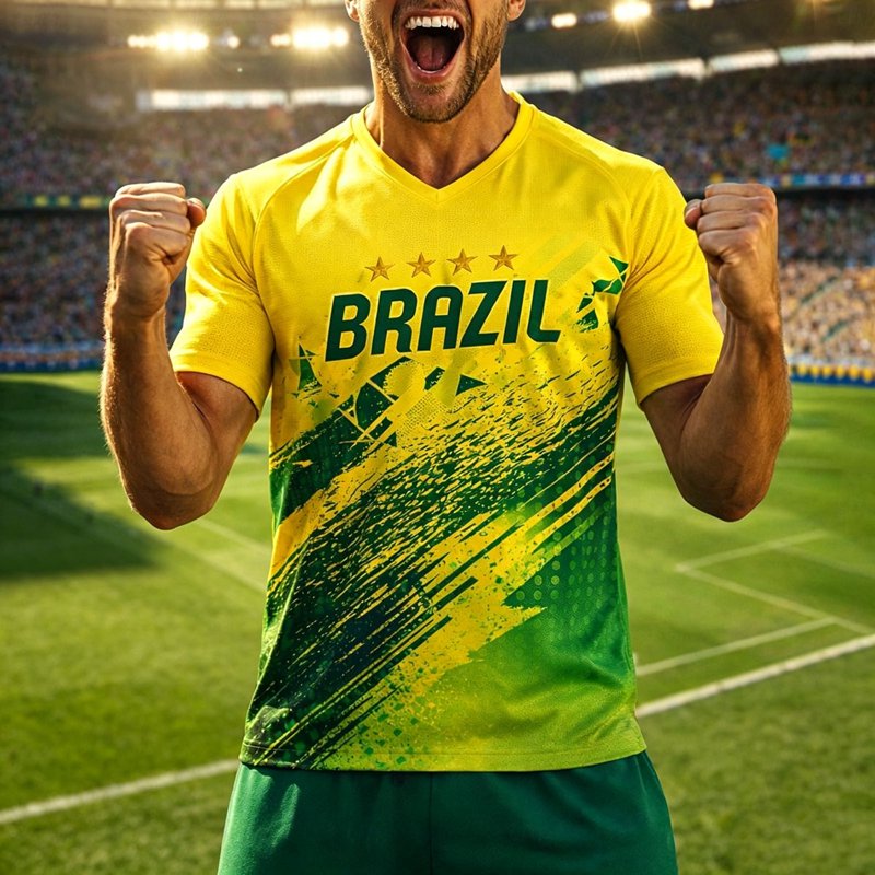 Brazil Soccer Jersey Men Short Sleeve Quick-Dry Football Shirt - A01 Light Blue XXXXL